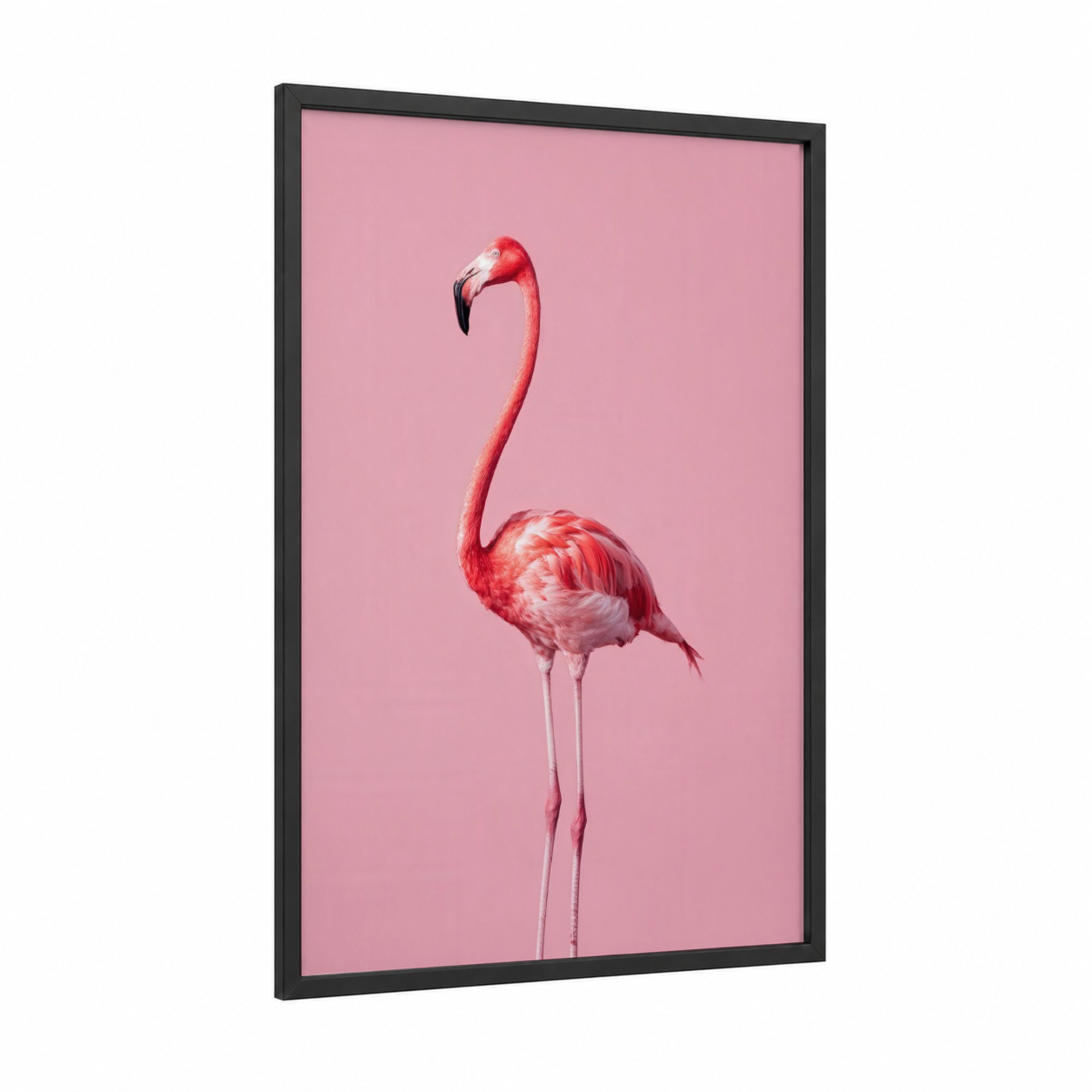 Crimson Flamingo framed art print — black wood frame — pink and salmon pink palette
