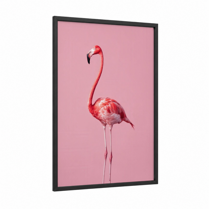 Crimson Flamingo framed art print — black wood frame — pink and salmon pink palette