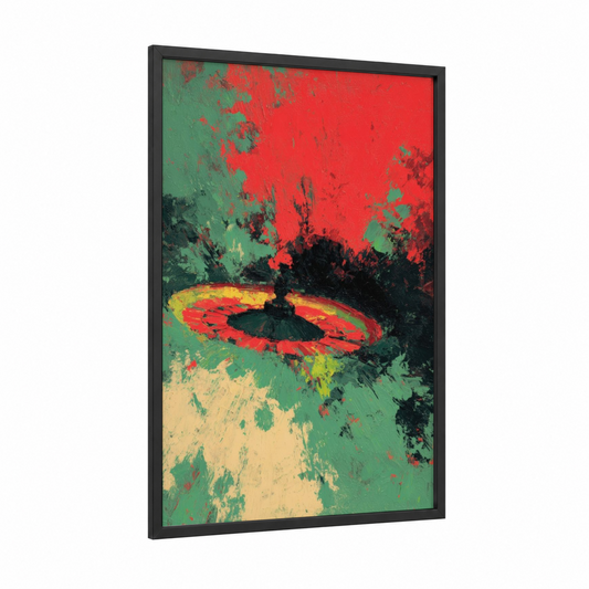 Vibrant Roulette framed art print — black wood frame — red and green palette