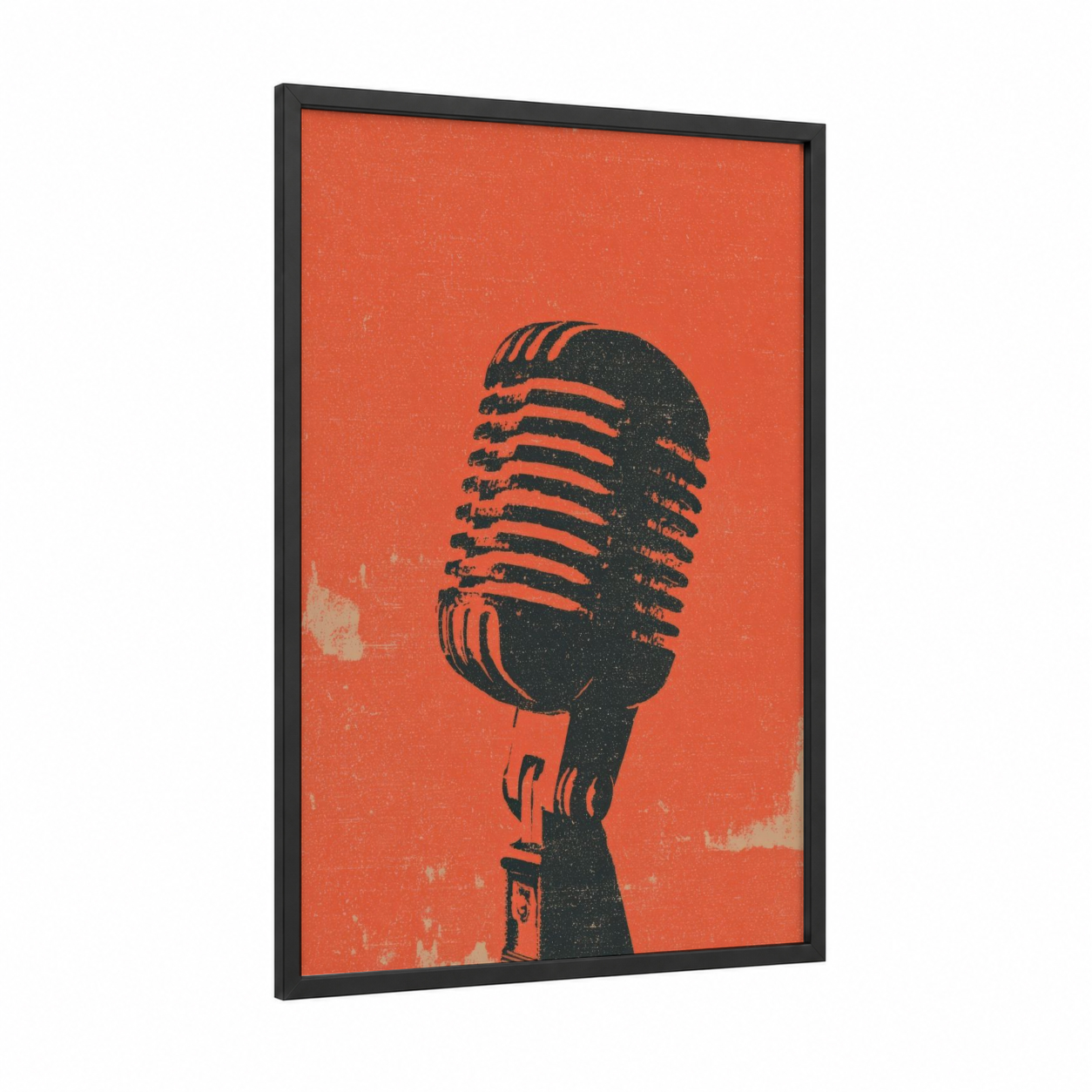 Vintage Microphone framed art print — black wood frame — black and red palette