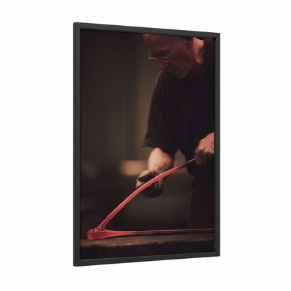 Glassworking Artisan framed art print — black wood frame — russet and gold palette