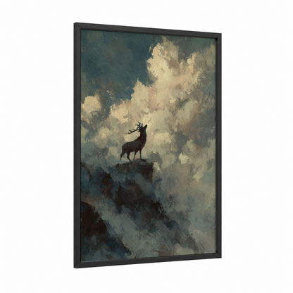 Majestic Elk framed art print — black wood frame — gray and cream palette