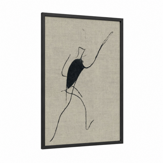 Minimalist Tennis Serve framed art print — black wood frame — black and cream palette
