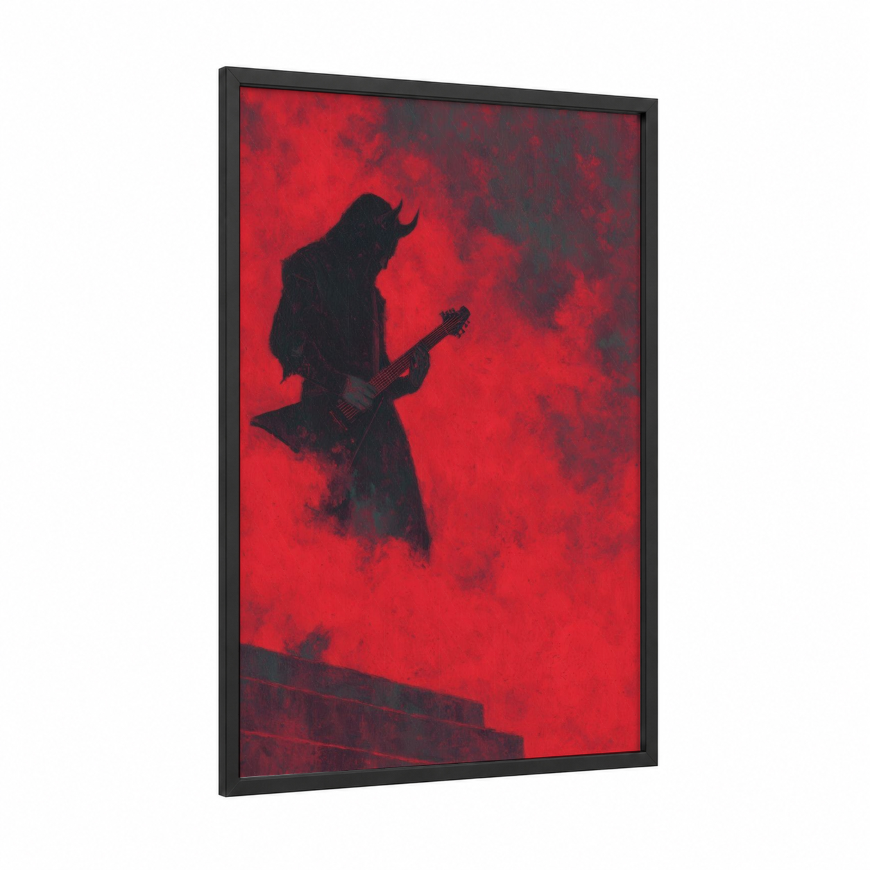 Crimson Shredder framed death metal print — black wood frame — red and black palette