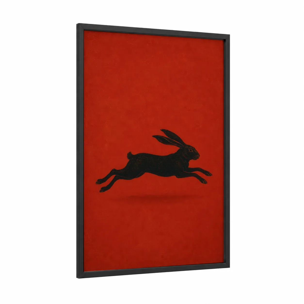 Black Rabbit Minimalist Wall Art framed art print — black wood frame — red and black palette
