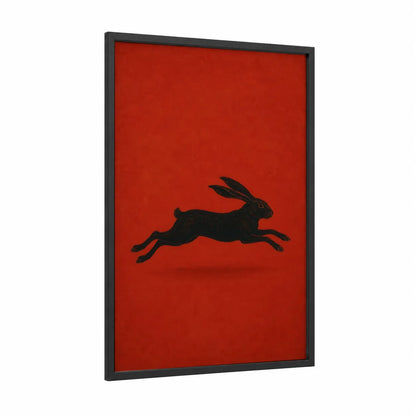 Black Rabbit Minimalist Wall Art framed art print — black wood frame — red and black palette