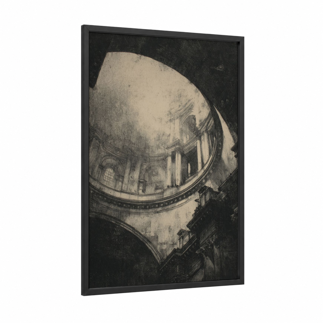 Domed Cathedral Interior framed saint paul's cathedral print — black wood frame — black and white and cream palette