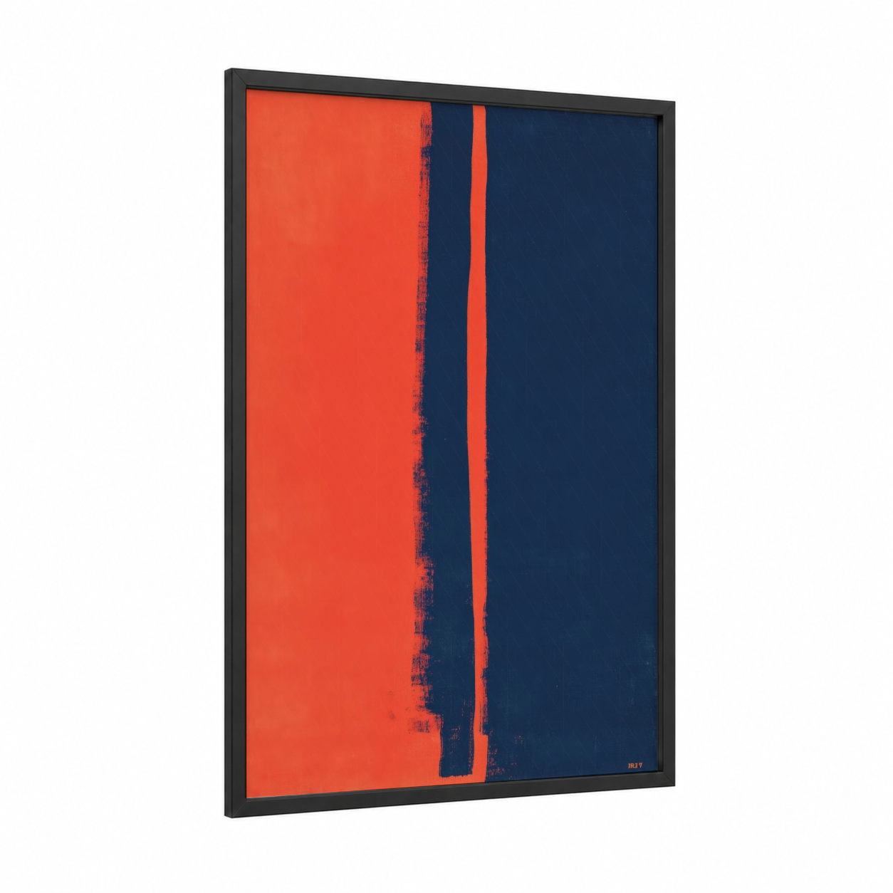 Crimson Division framed abstract expressionism print — black wood frame — red and dark blue palette