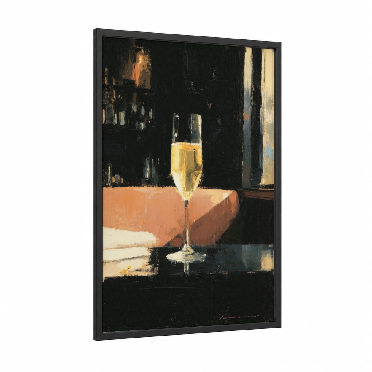 Champagne Celebration framed new years eve print — black wood frame — black and gold palette