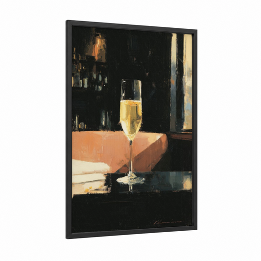 Champagne Celebration framed new years eve print — black wood frame — black and gold palette