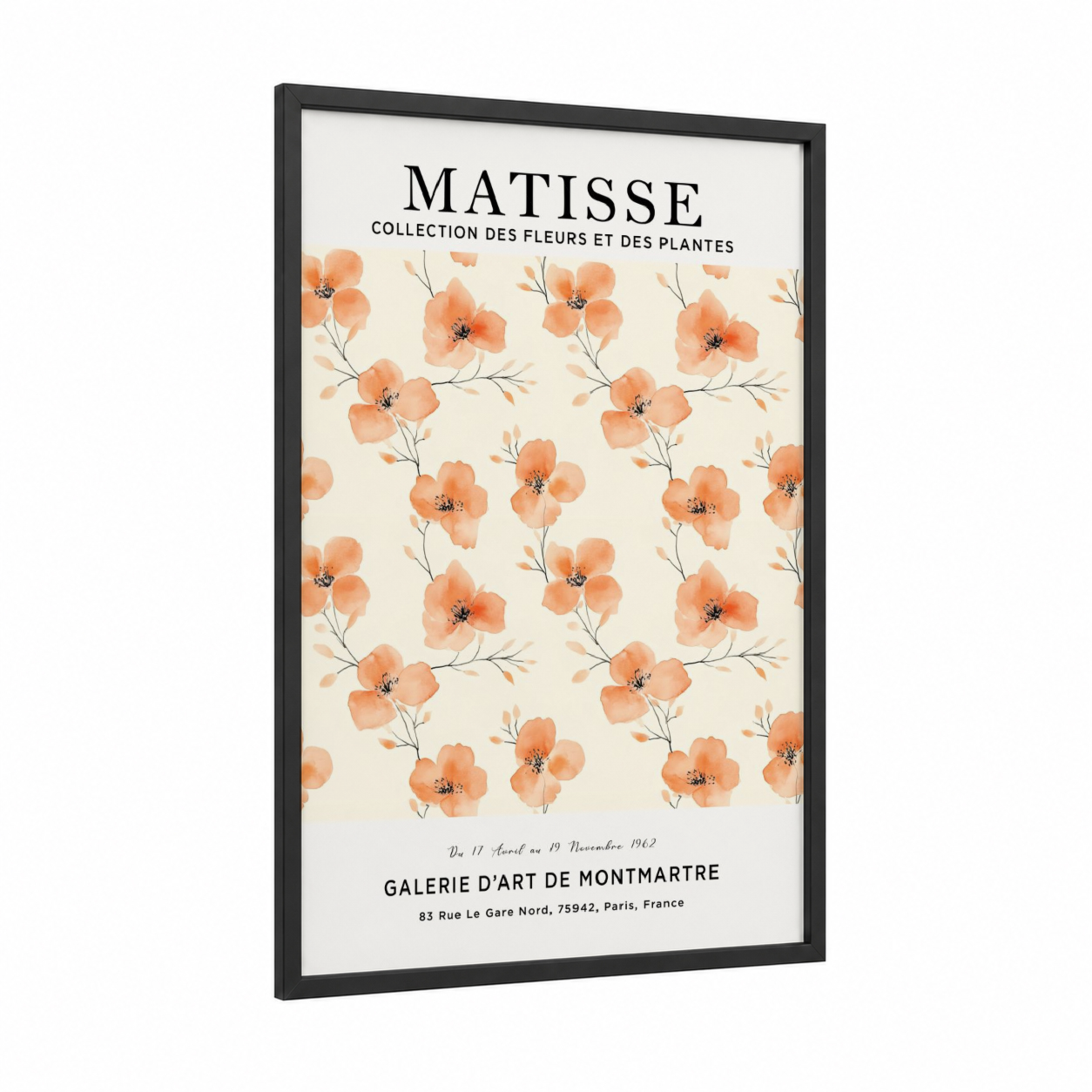 Peachy Floral Collection framed abstract flower print — black wood frame — peach and cream palette