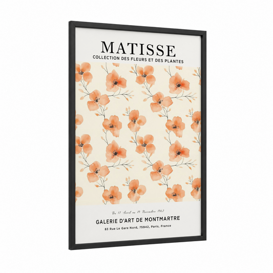Peachy Floral Collection framed abstract flower print — black wood frame — peach and cream palette
