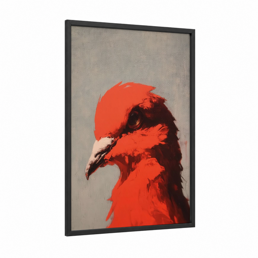 Crimson Pigeon Profile framed art print — black wood frame — red and gray palette