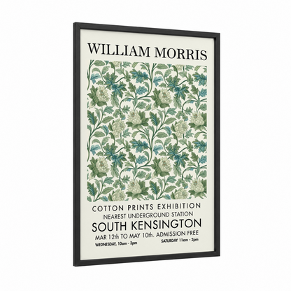 Morris Floral Pattern framed abstract flower print — black wood frame — cream and sage green palette