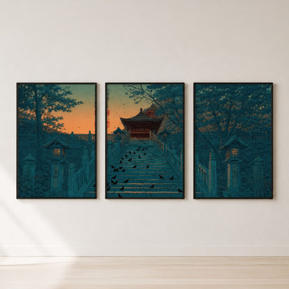 Japanese Temple at Sunset Triptych Wall Art — set hero