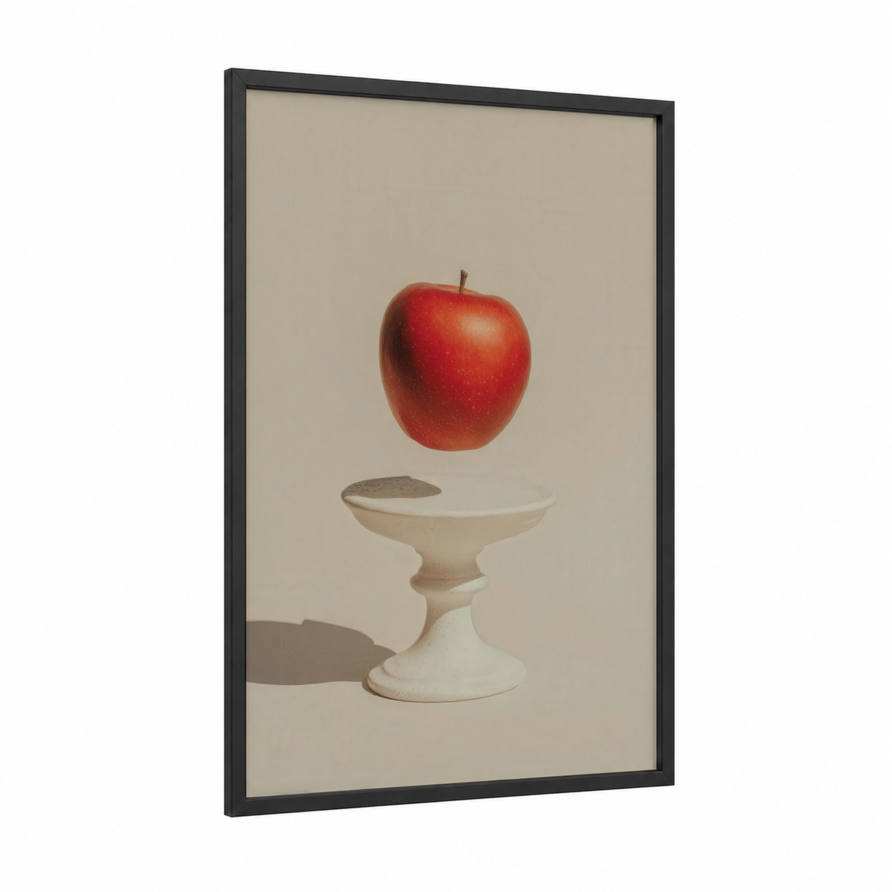 Red Apple Pedestal framed fruit print — black wood frame — red and beige palette