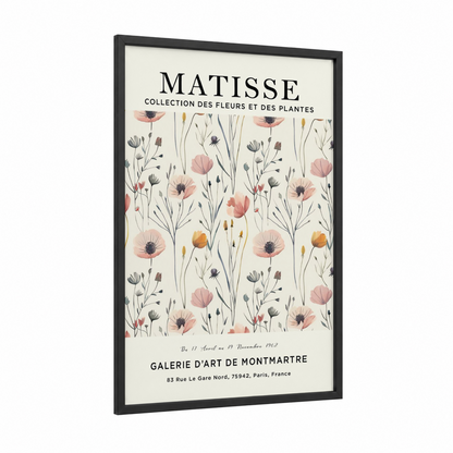 Matisse Botanical framed abstract flower print — black wood frame — cream and salmon pink palette