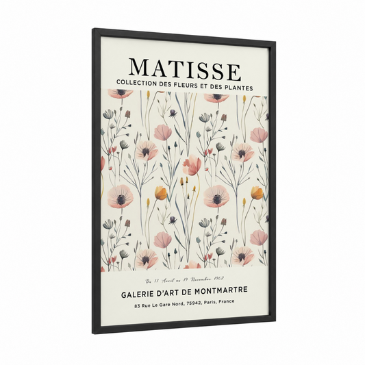 Matisse Botanical framed abstract flower print — black wood frame — cream and salmon pink palette