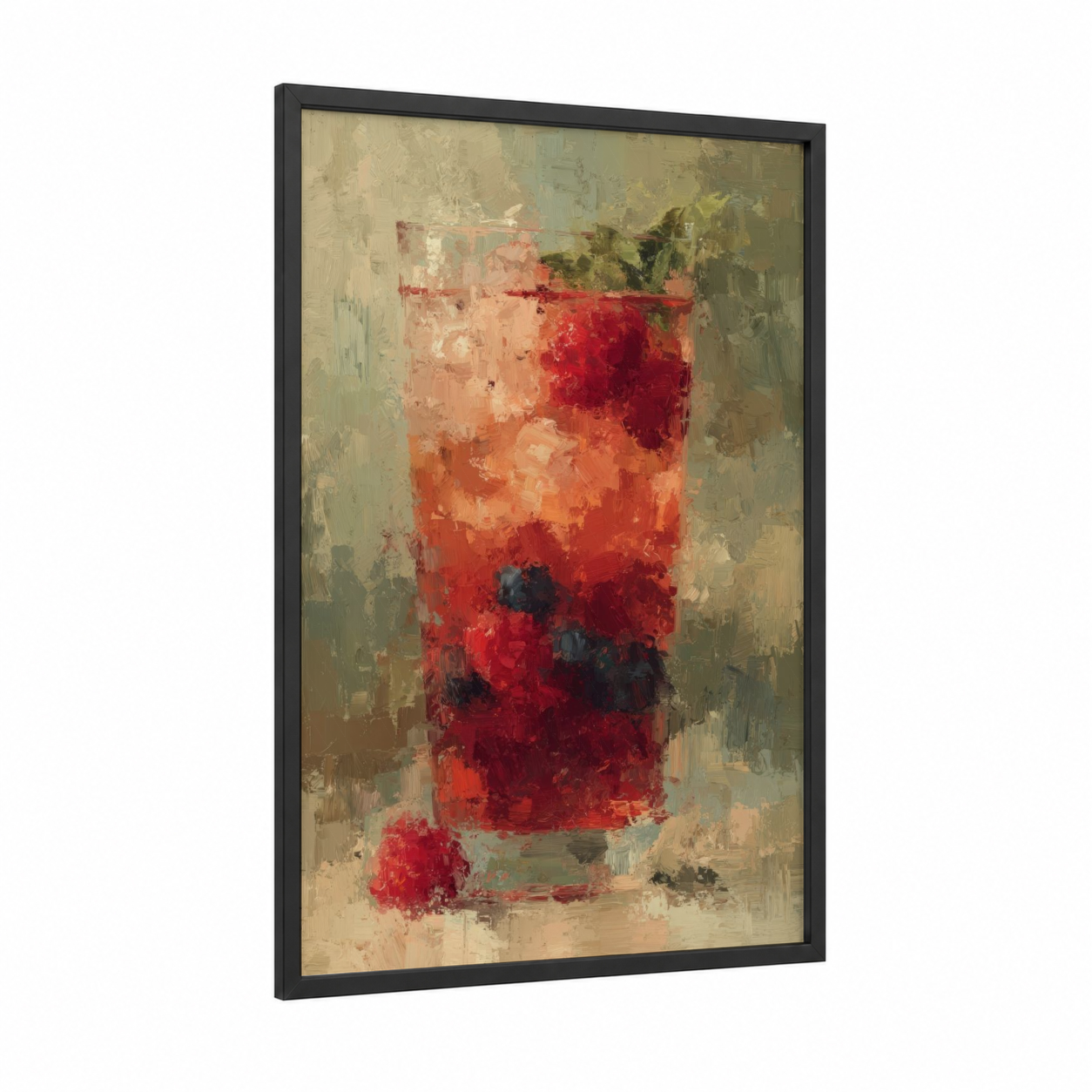 Berry Iced Tea framed art print — black wood frame — red and beige palette