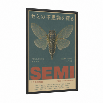 Vintage Japanese Cicada Insect Wall Art framed insects print — black wood frame — teal and gold palette