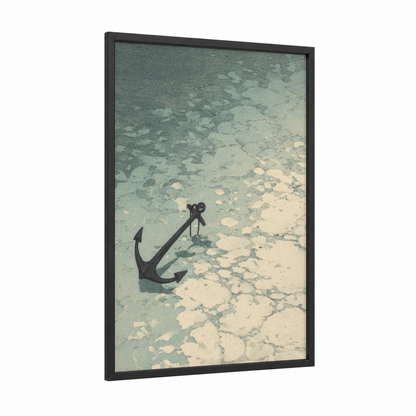 Vintage Anchor framed art print — black wood frame — sage green and cream palette