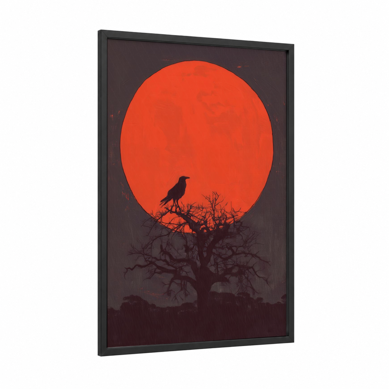Crimson Raven Silhouette framed crows and ravens print — black wood frame — red and black palette