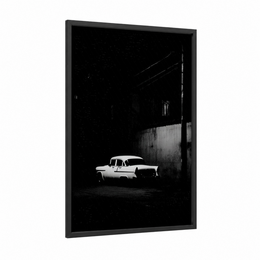 Midnight Classic framed classic car print — black wood frame — black and white palette