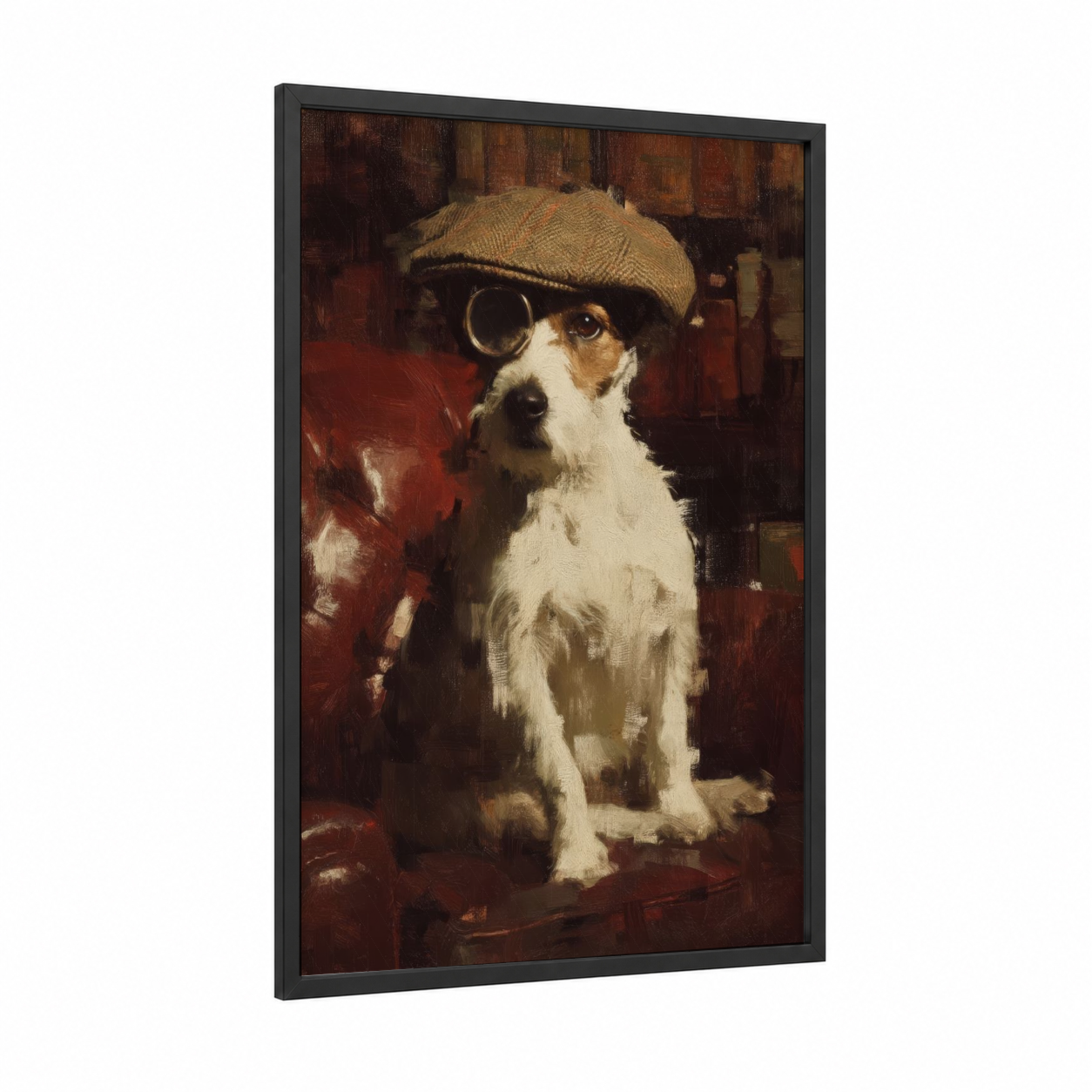 Dapper Terrier framed art print — black wood frame — brown palette