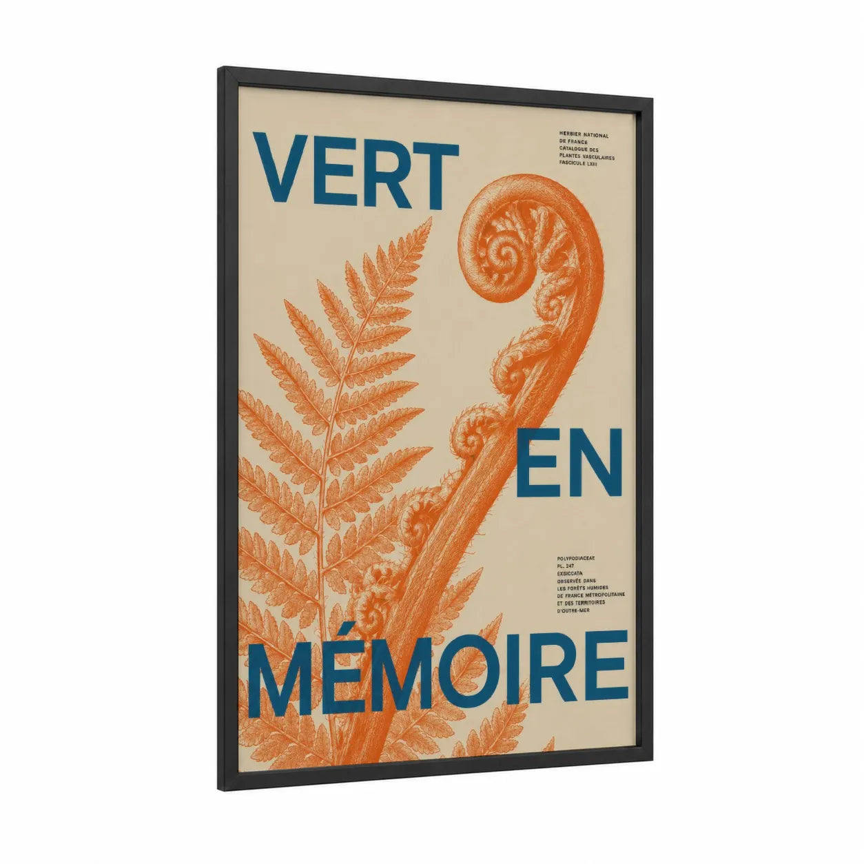 Vintage Fern Botanical Wall Art framed leaf print — black wood frame — orange and beige palette