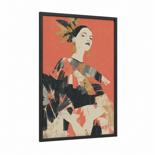 Fiesta Elegance framed cinco de mayo print — black wood frame — orange and gold palette