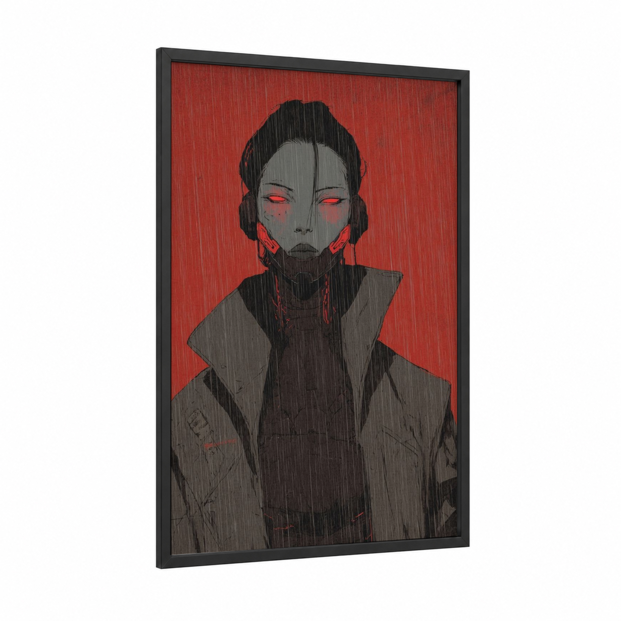 Crimson Vampire framed art print — black wood frame — red and black and white palette