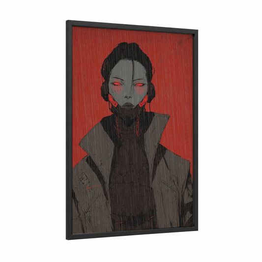 Crimson Vampire framed art print — black wood frame — red and black and white palette