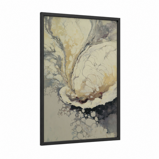 Textured Oyster framed art print — black wood frame — cream and dove gray palette