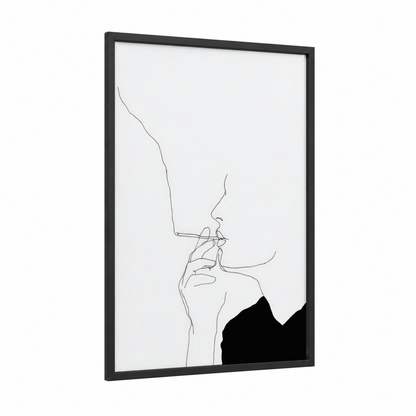 Contemplative Smoke framed art print — black wood frame — black and white palette