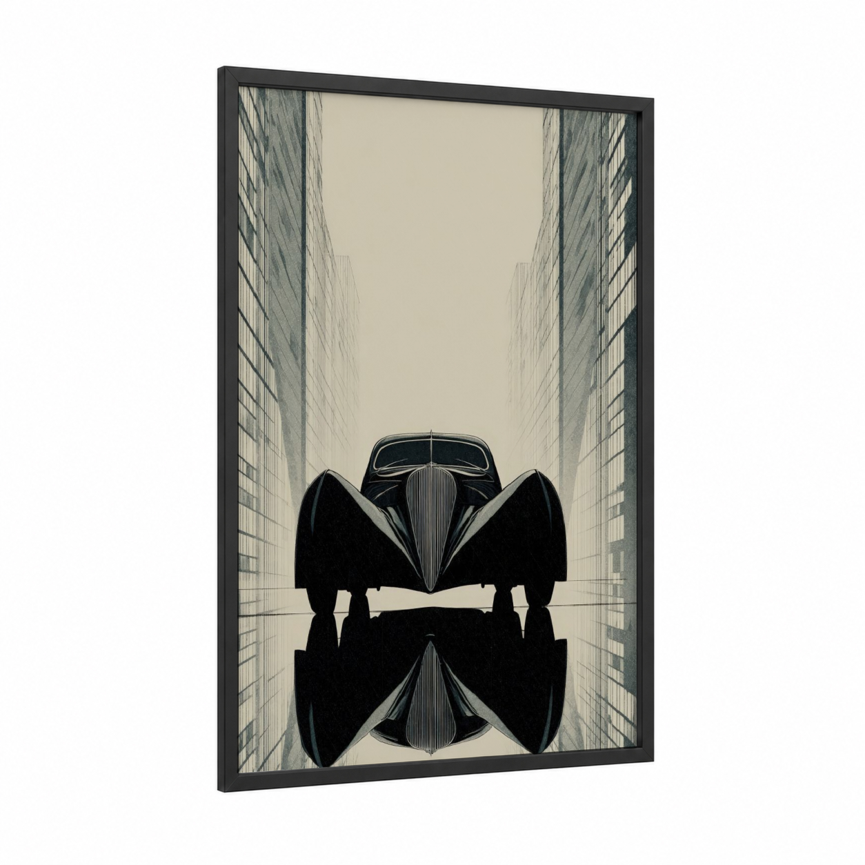 Urban Classic framed classic car print — black wood frame — black and white and gray palette