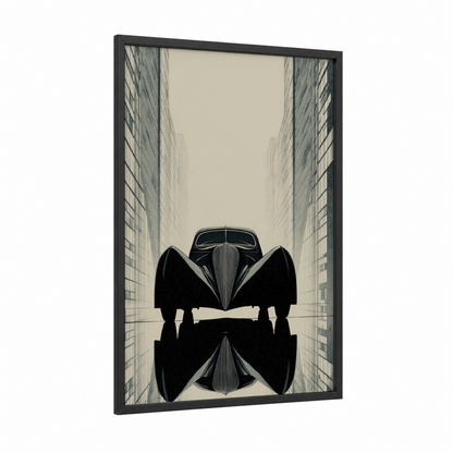 Urban Classic framed classic car print — black wood frame — black and white and gray palette