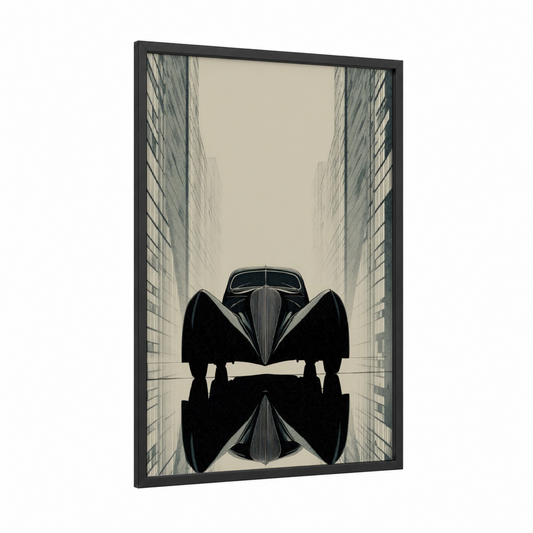 Urban Classic framed classic car print — black wood frame — black and white and gray palette