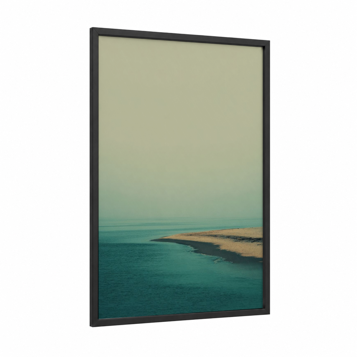Turquoise Island framed art print — black wood frame — teal and cream palette