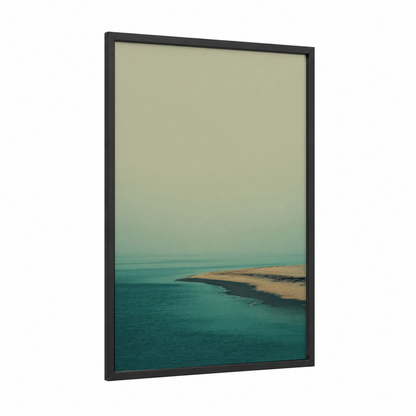 Turquoise Island framed art print — black wood frame — teal and cream palette