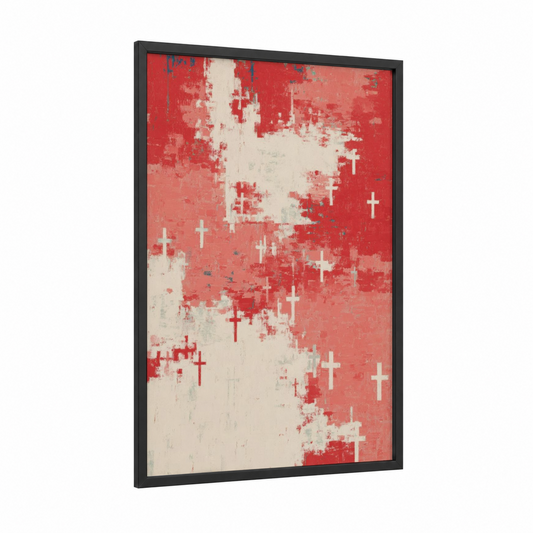 Crimson Remembrance framed veterans day print — black wood frame — red and white palette