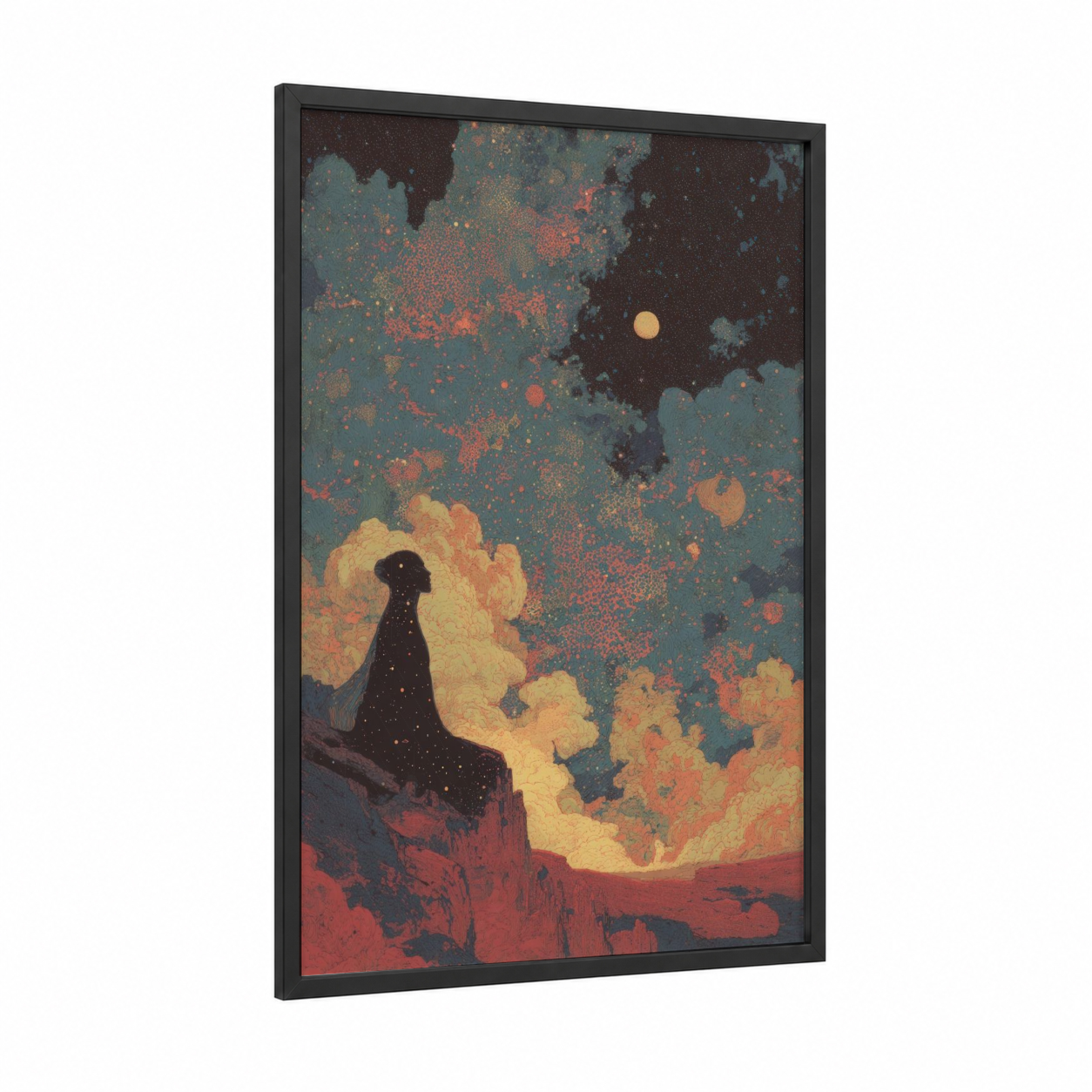 Cosmic Wiccan framed art print — black wood frame — teal palette