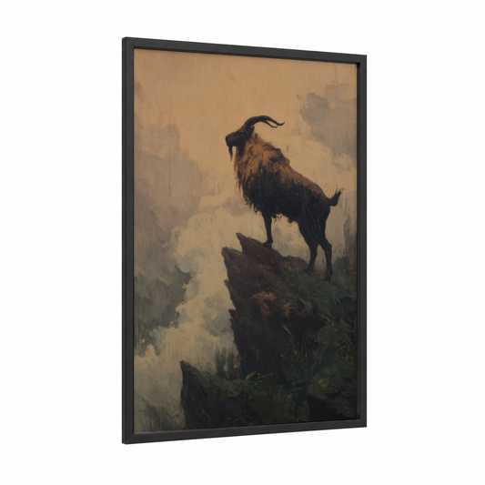Mountain Chimera framed art print — black wood frame — brown and gray palette