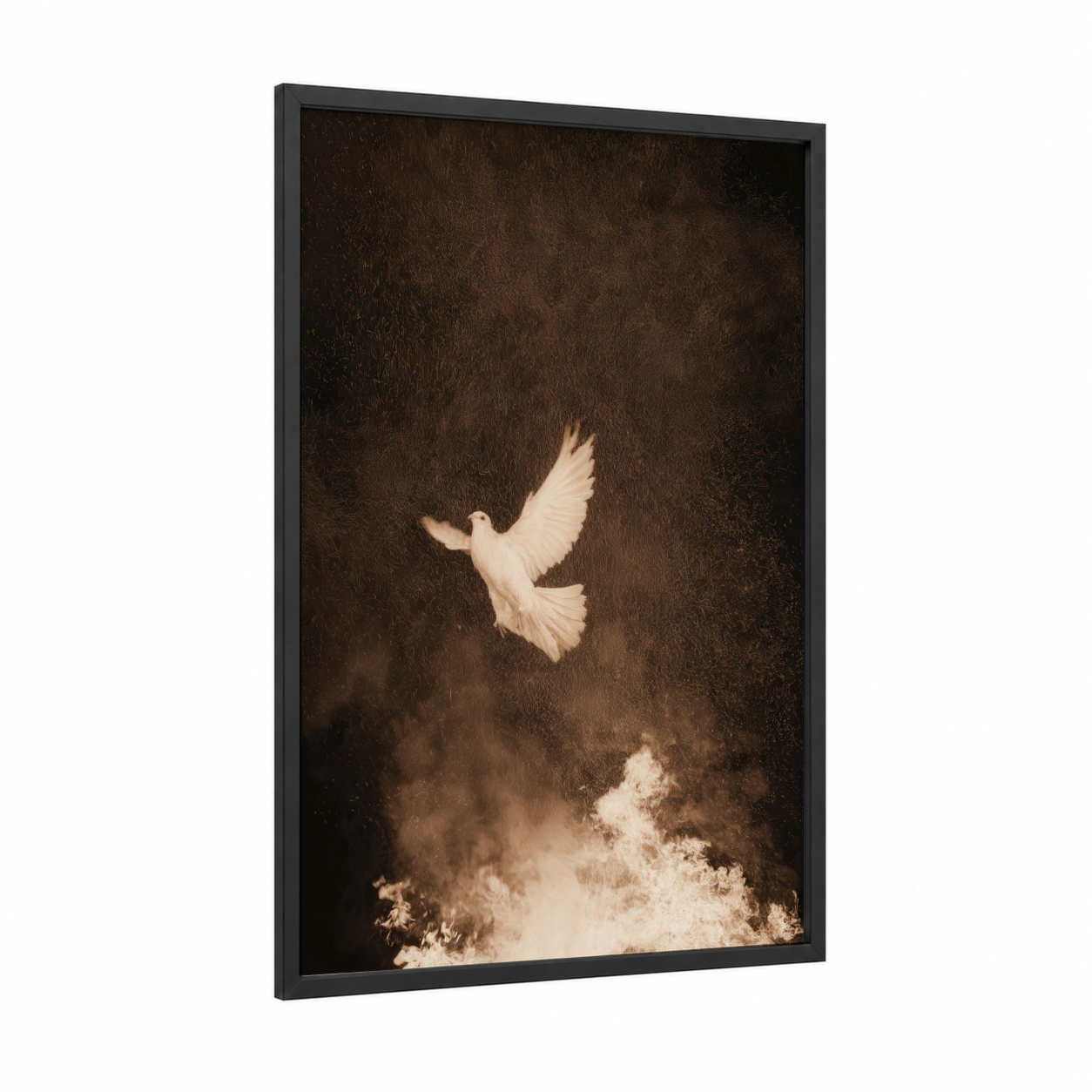 Ascendant Dove framed art print — black wood frame — cream and espresso palette