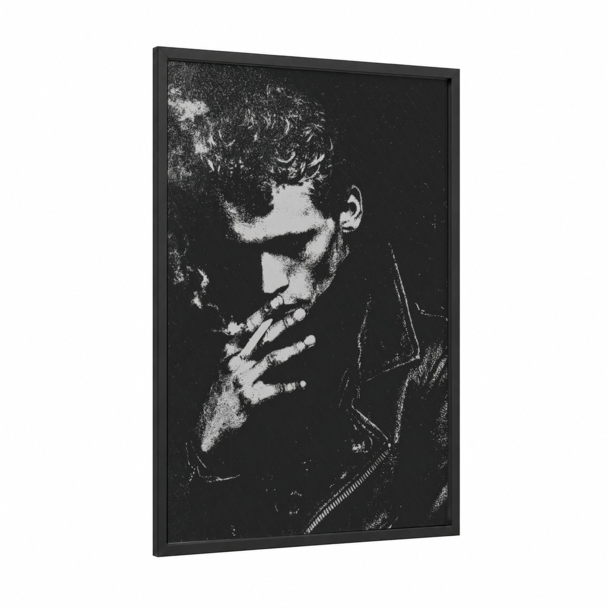 Moody Smoker framed art print — black wood frame — black and white palette