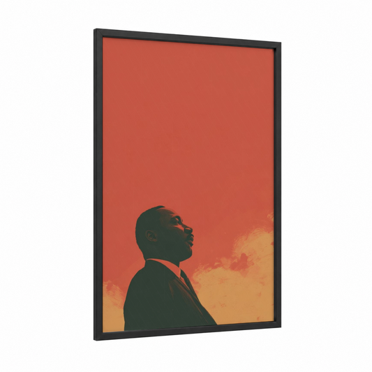 Hopeful Visionary framed martin luther king jr day print — black wood frame — orange and gold palette