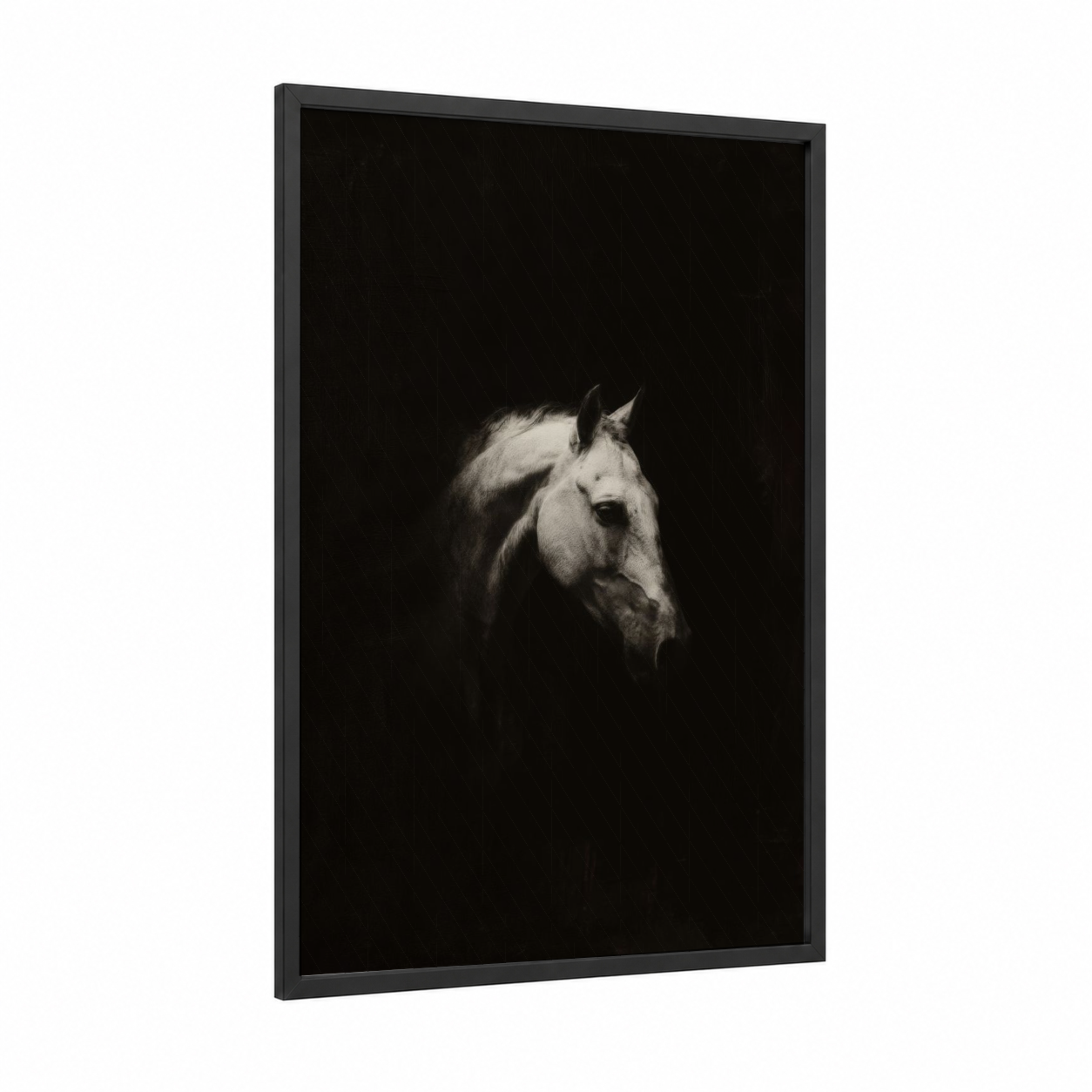 Noble Andalusian framed andalusian horse print — black wood frame — black and white palette