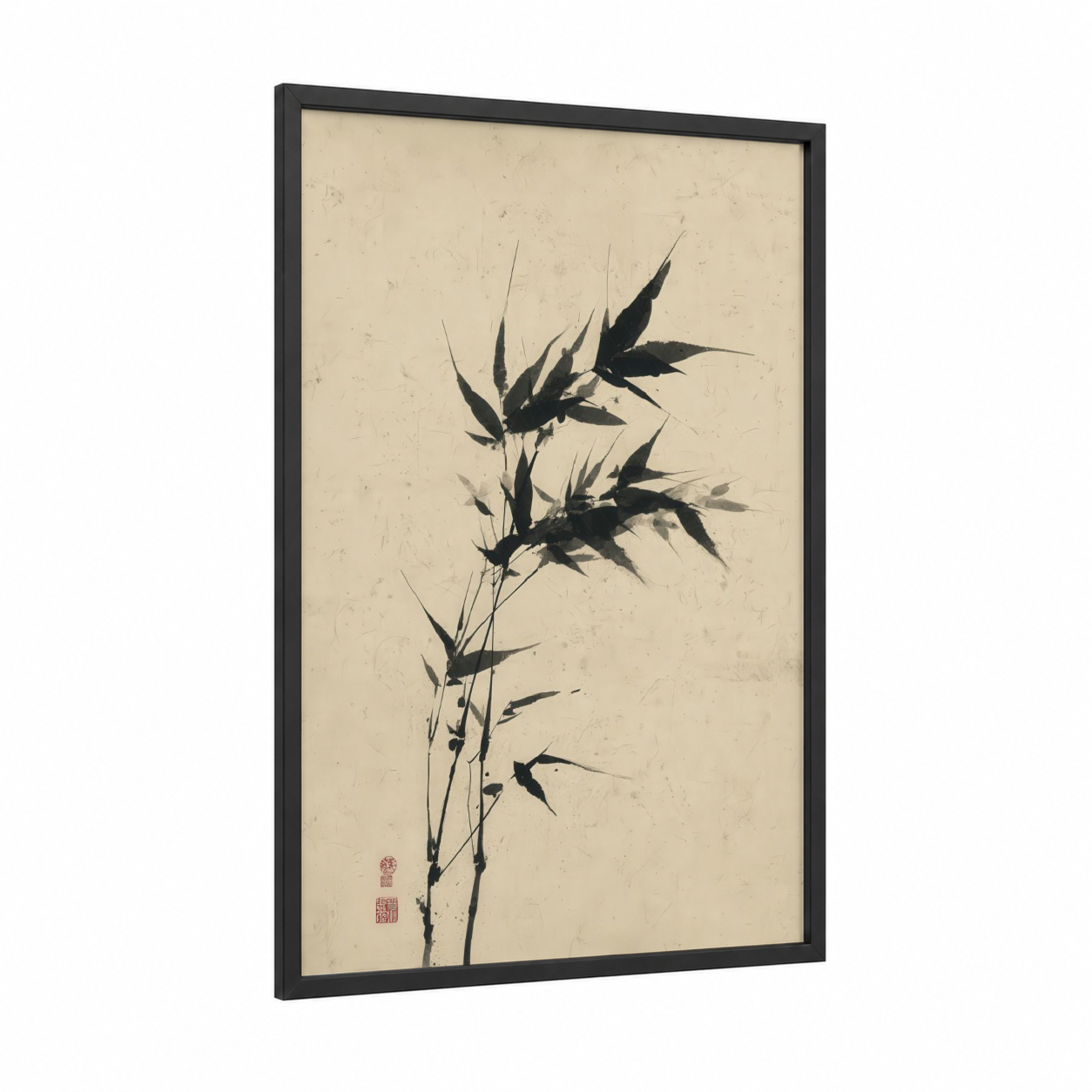 Ink Bamboo framed art print — black wood frame — black and white and cream palette