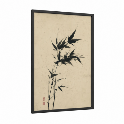 Ink Bamboo framed art print — black wood frame — black and white and cream palette