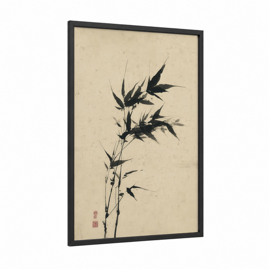 Ink Bamboo framed art print — black wood frame — black and white and cream palette