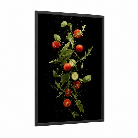 Fresh Garden Salad framed art print — black wood frame — red and green palette
